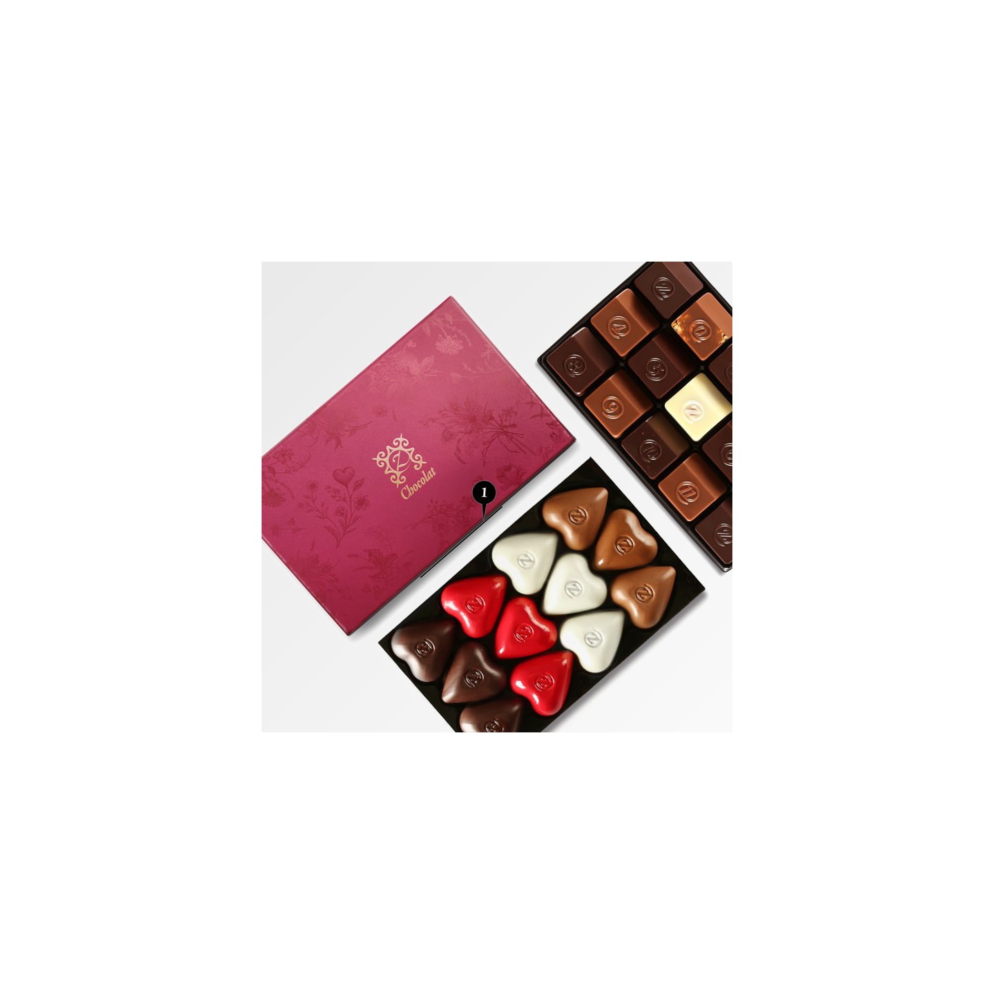 zBox, beautiful romantic chocolate gift box of 27 pieces