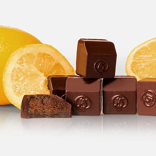 Lemon gianduja vegan chocolates