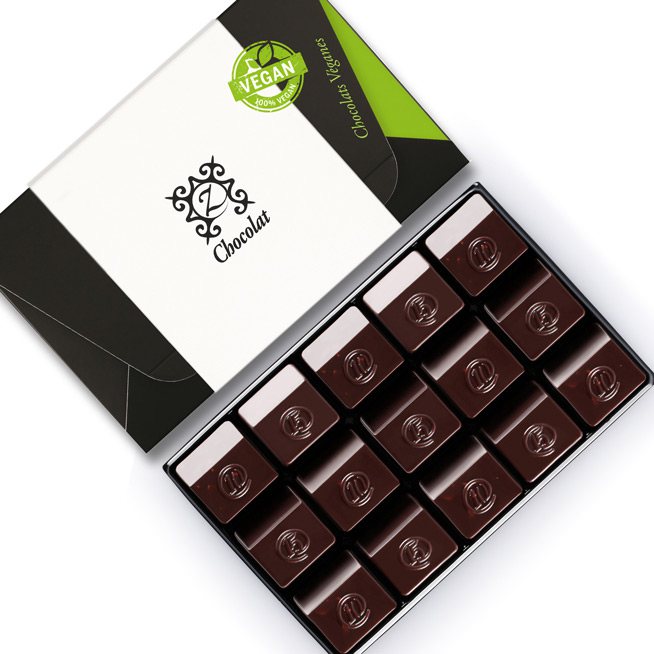 A box of zChocolat vegan chocolates